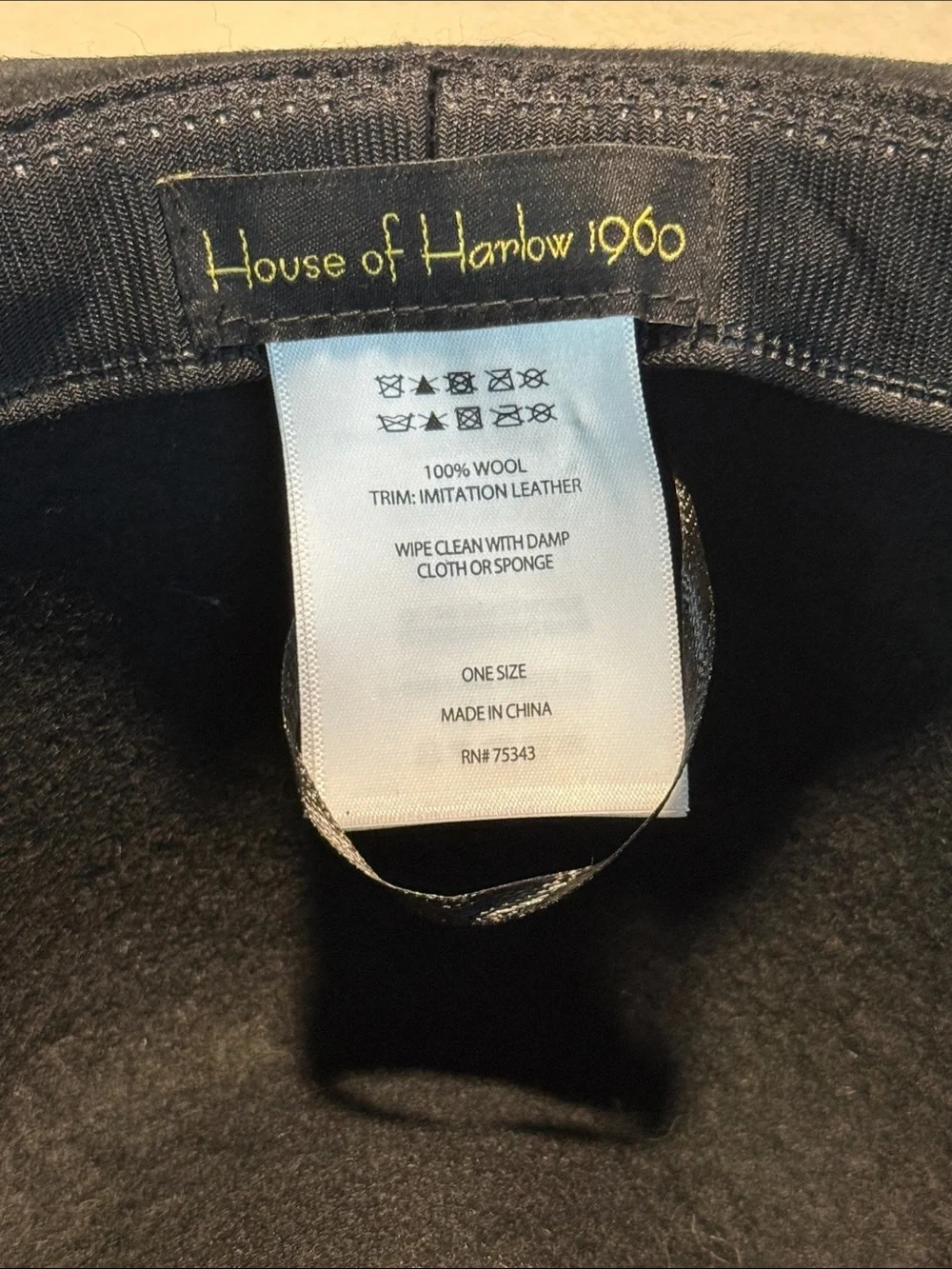House of Harlow 1960 Black Wide-Brim Wool Felt Hat, Metal & Leather Band